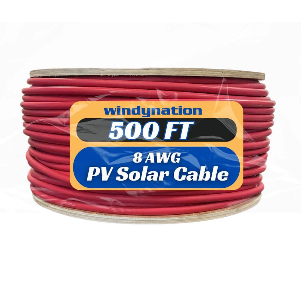 WindyNation 8 AWG Gauge 500 FT Spool Red PV Photovoltaic Solar