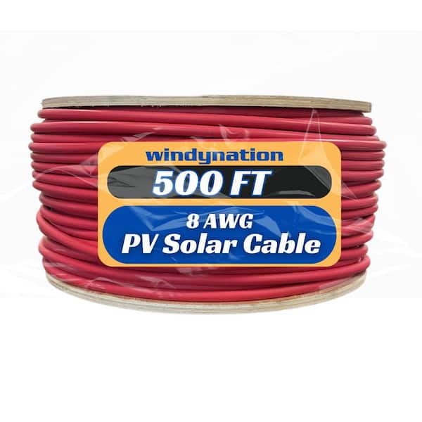 WindyNation 8 AWG Gauge 500 FT Spool Red PV Photovoltaic Solar Extension Cable, Pure Copper, Primary use, PV Solar Wire