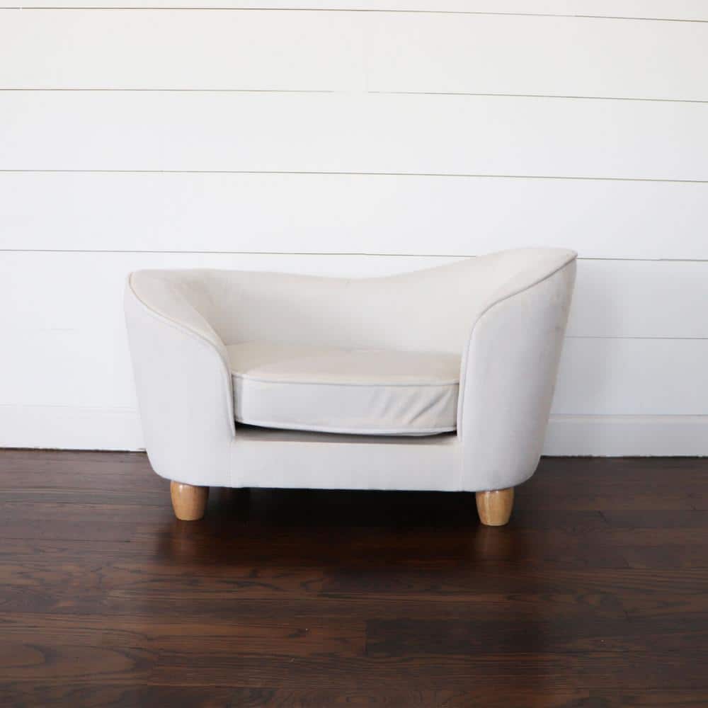 Cream Faux-Velvet Elevated Pet Sofa for Small Pets