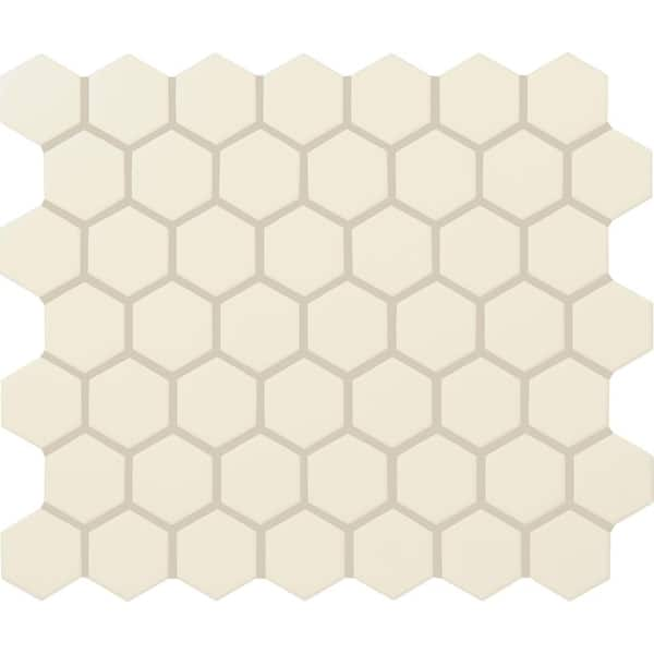 Restore Ivory 3 in. x 2-1/2 in. Matte Ceramic Hexagon Mosaic Tile Sample