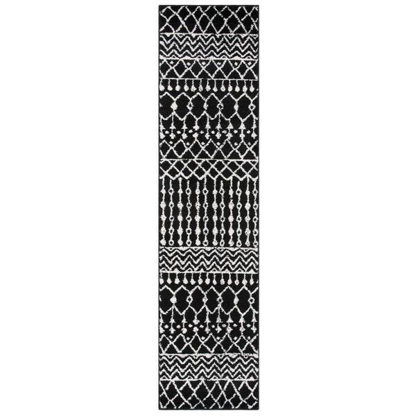 Tulum 2 ft. x 19 ft. Black/Ivory Tribal Runner Rug