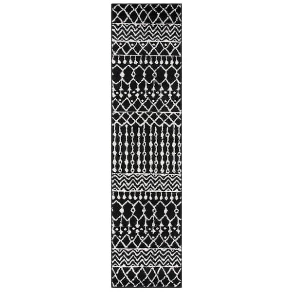 Tulum 2 ft. x 21 ft. Black/Ivory Tribal Chevron Diamond Runner Rug