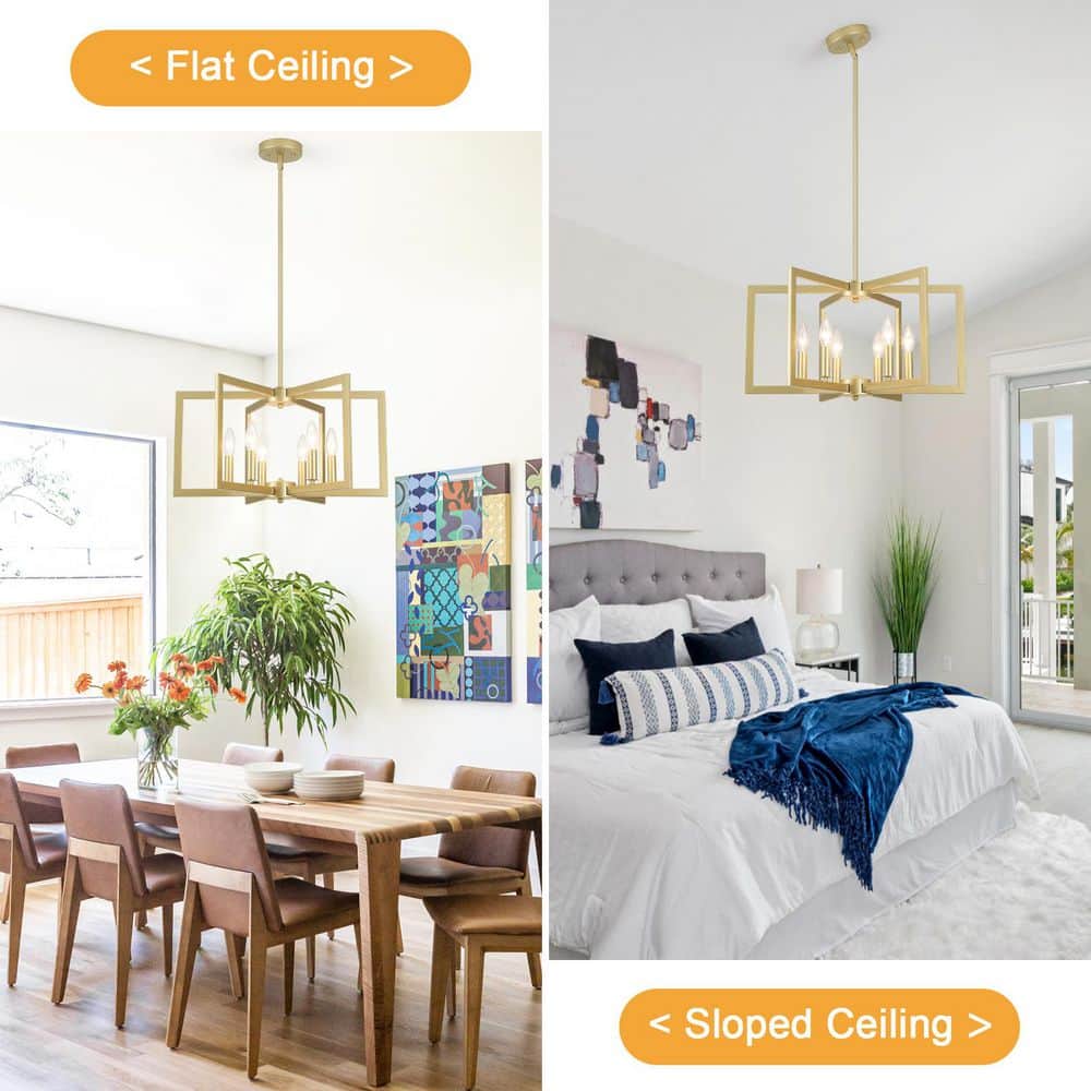 Gold Geometric 6-Light Candle-Style Chandelier