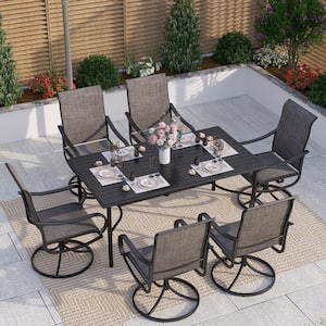 Black 7-Piece Metal Rectangle Patio Outdoor Dining Set with Table and Textilene Swivel Chairs