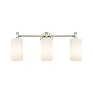 Crown Point 23.88 in. 3-Light Polished Nickel Vanity Light with Glass Shade