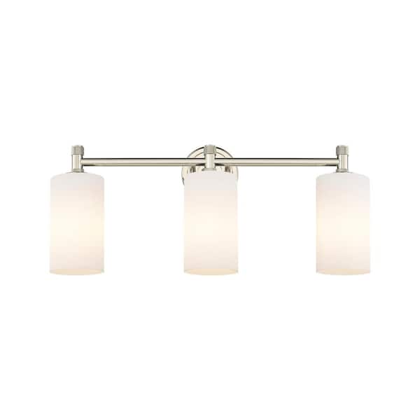 Innovations Crown Point 23.88 in. 3-Light Polished Nickel Vanity Light with Glass Shade