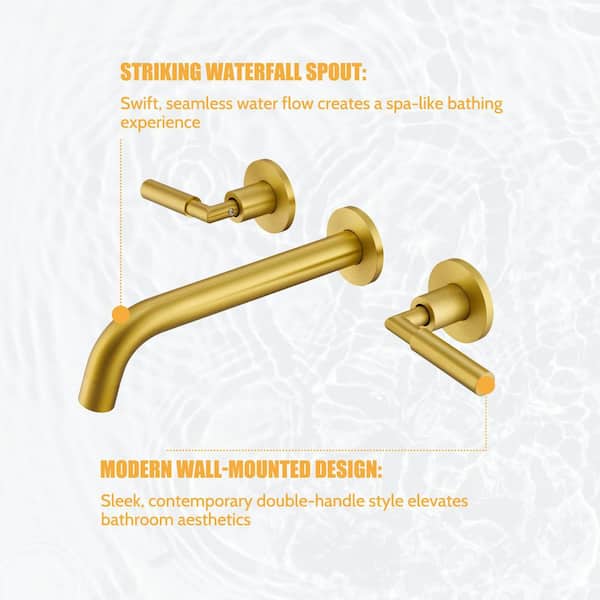 Tahanbath 3-Hole 2-Handles Brass Wall-Mount Bathroom Faucet in