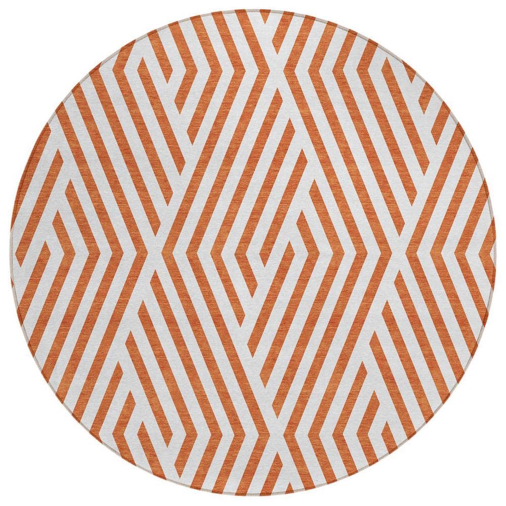 Orange and White 8 ft. Round Woven Geometric Round Indoor/Outdoor Area Rug price history on PriceWatchPro