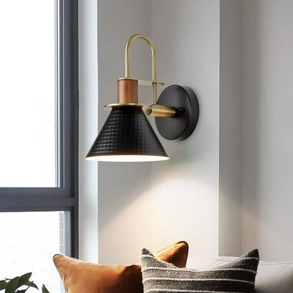 6.89 in. 1 Light Matte Black Industrial Wall Sconce Vanity Light Gooseneck Barn Wall Lamp with Hammered Metal Shade price history on PriceWatchPro