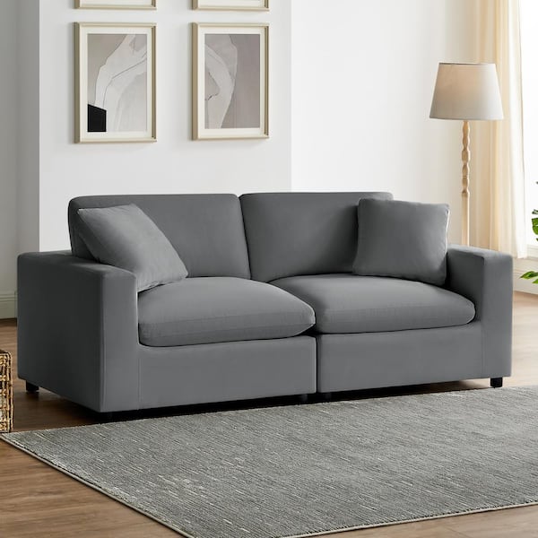 Casella 80 in. Square Arm Charcoal Polyester Performance Fabric Rectangle Sofa