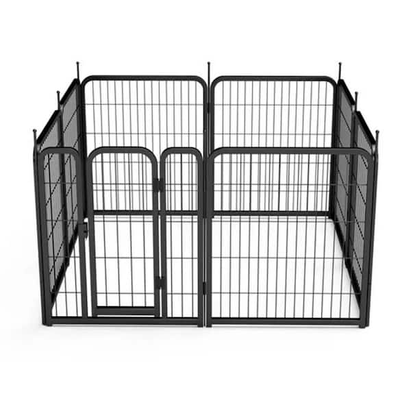 32 in. Heavy Duty Metal Garden Fence Decorative Outdoor Dog Fence 18 ft. Long 8-Panels Black Easy Setup