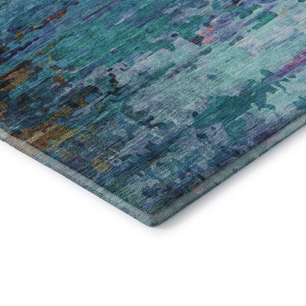 Mayfield Premium Machine Washable Abstract AMF2035 Blue 3 ft. x 5 ft. Area Rug