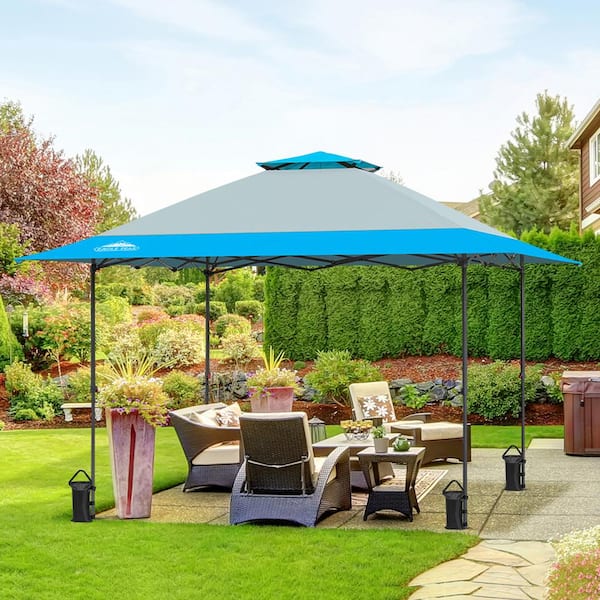 EAGLE PEAK 13 ft. x 13 ft. Straight Leg Outdoor Pop Up Canopy Tent with Auto Extending Eaves and 4-Sand Bags