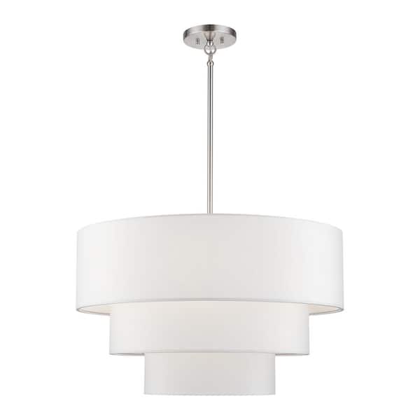 Manorwood 5-Light Brushed Nickel Chandelier with Off-White Fabric Shade