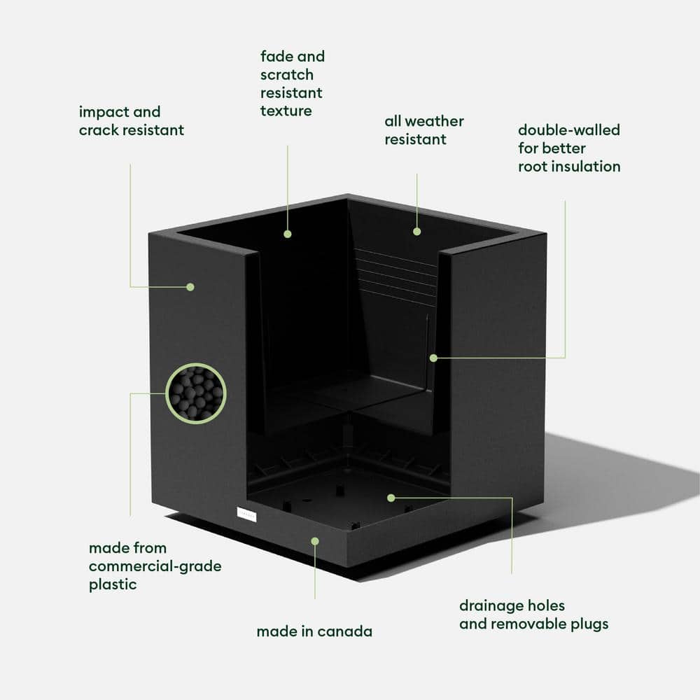 Veradek Black 22" Modern Square Plastic Planter