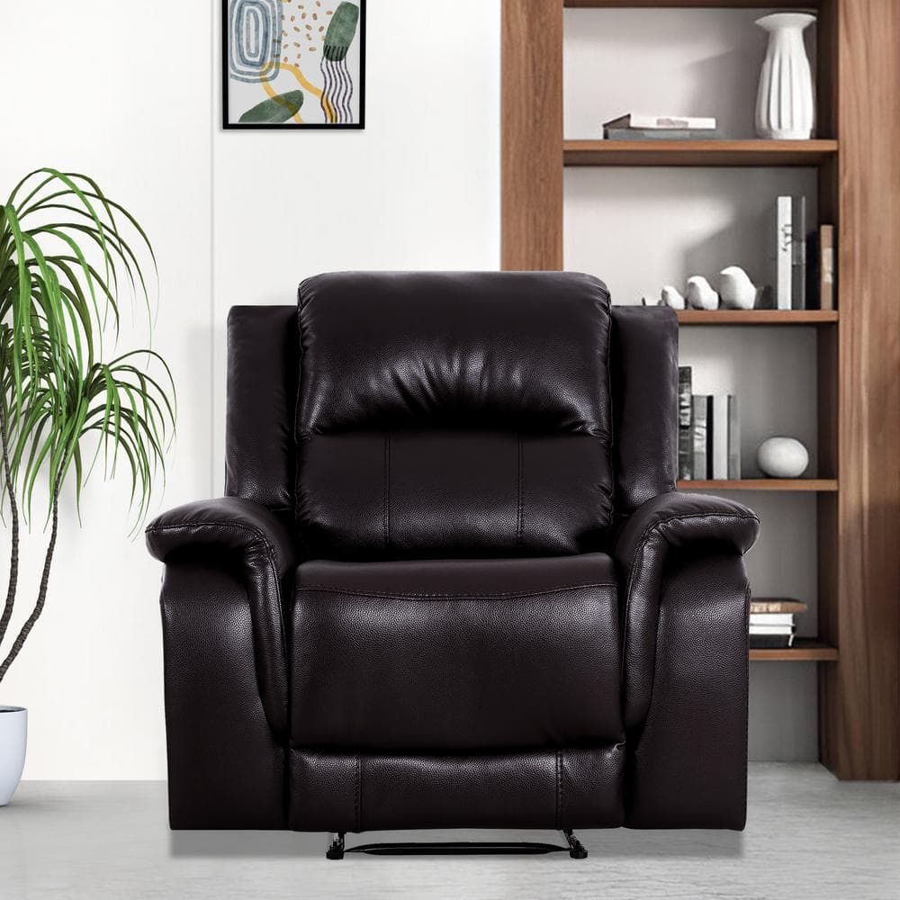 HOMESTOCK 41.33 in. D Rolled Arm Espresso Faux Leather