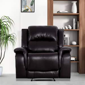 41.33 in. D Rolled Arm Espresso Faux Leather Square Push Back Manual Recliner Sofa Chair for Living Room