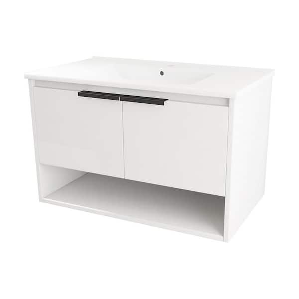 FUNKOL 24 in. W x 18 in. D Ceramics Vanity Top in White with White Rectangular Single Sink