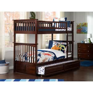 Columbia Bunk Bed Twin over Twin with Twin Raised Panel Trundle Bed in Walnut