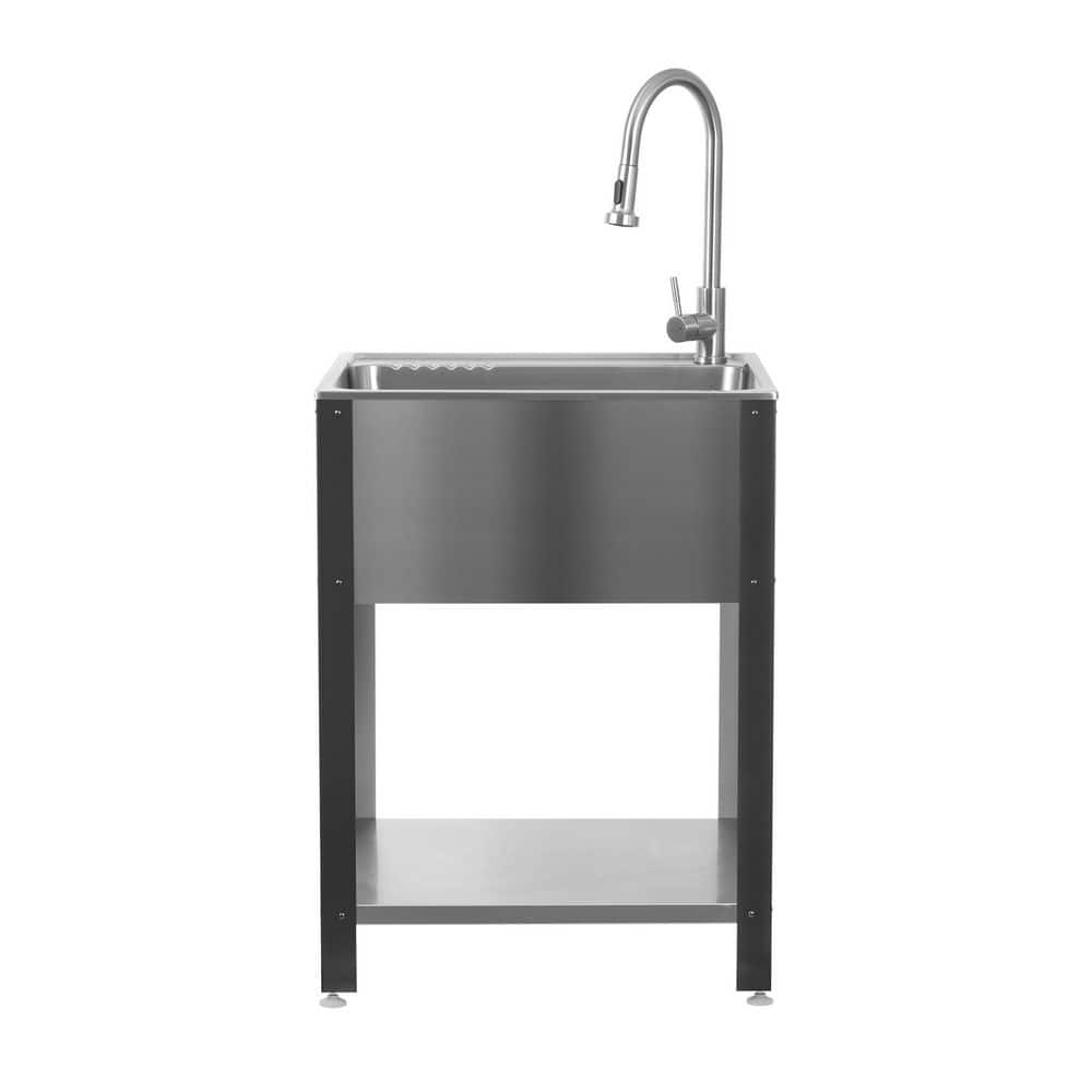 24.1" Stainless Steel Freestanding Laundry Sink with Faucet