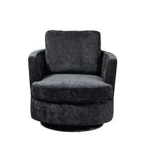 31.9 in. W Black Chenille Swivel Accent Barrel Chair and Comfy Round Accent Sofa Chair for Living Room 360° Club Chair