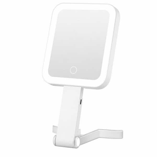 5.2 in. Rectangular Magnifying Travel Mirror with Light, Foldable Handheld Makeup Mirrors for Travel and Desktop Use