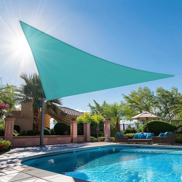 10 x 10 x 14 ft. HDPE Sun Shade Sail Triangle Canopy Shades for Outdoor, Fabric Blockage 95% UV Resistant, Turquoise
