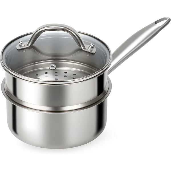 1.5 qt. Stainless Steel Nonstick Sauce Pan with Lid and Steamer Basket for Induction Cooking Vegetables Oatmeal