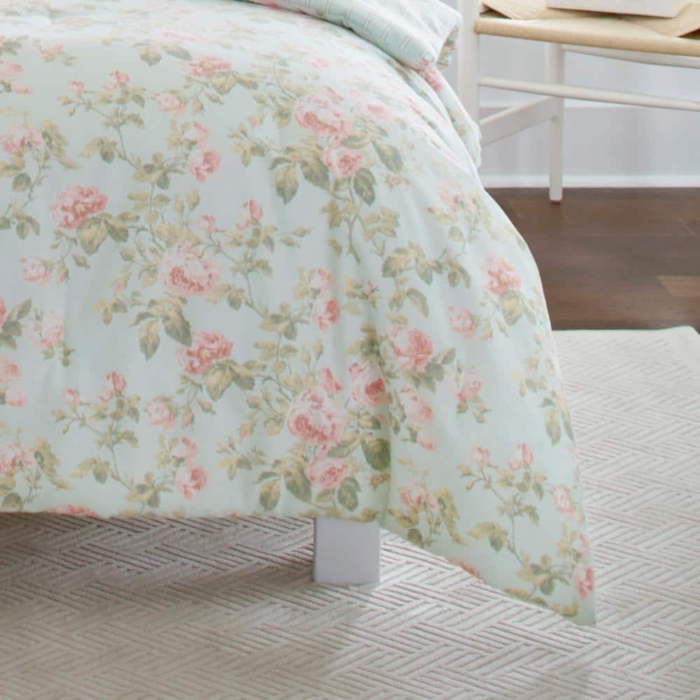 Laura Ashley Madelynn 7-Piece Blue Floral Cotton King Comforter Set - 3