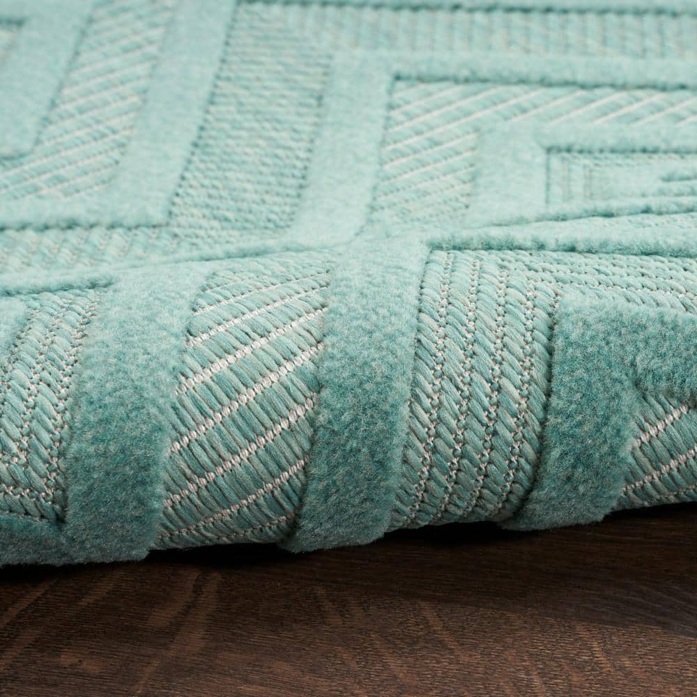 Aqua Teal Diamond 5' x 7' Easy-Care Synthetic Outdoor Rug