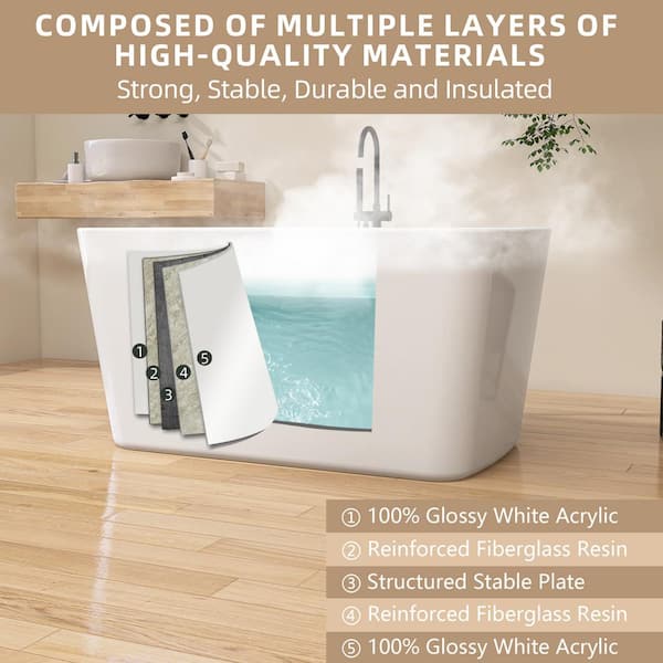 Zeafive 49 in. x 27.9 in. Acrylic Japanese Soaking Tub