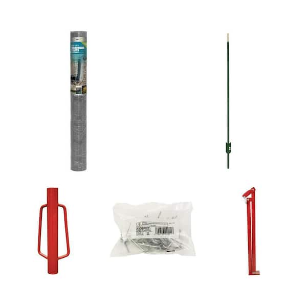 1/4 in. Mesh Hardware Cloth, 6 ft. T-Post, Post Driver, Clips, Puller