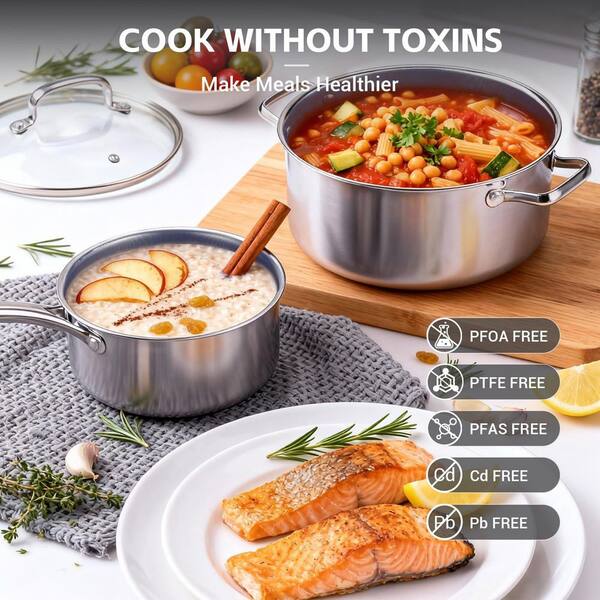 LAIFUCAM 17-Piece Stainless Steel Nonstick Cookware Set Tri-Ply