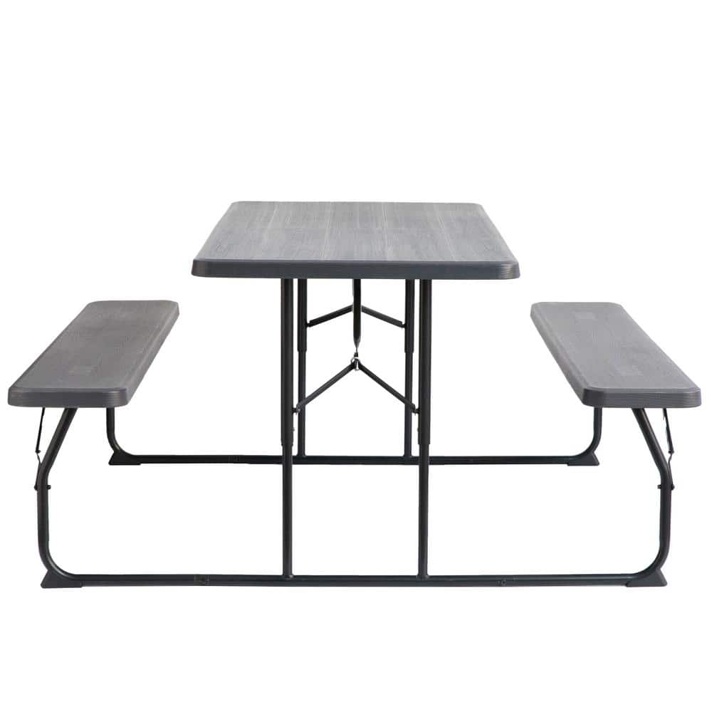 Gray Foldable Plastic and Steel Outdoor Picnic Table Set