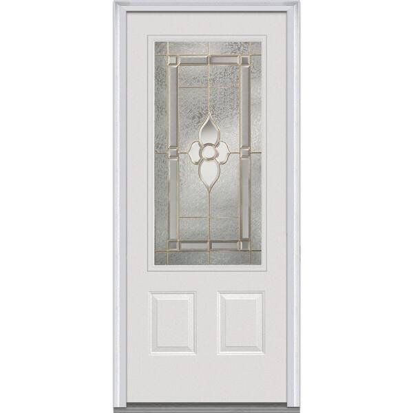 MMI Door 32 in. x 80 in. Master Nouveau Right-Hand 3/4 Lite 2-Panel Classic Primed Steel Prehung Front Door