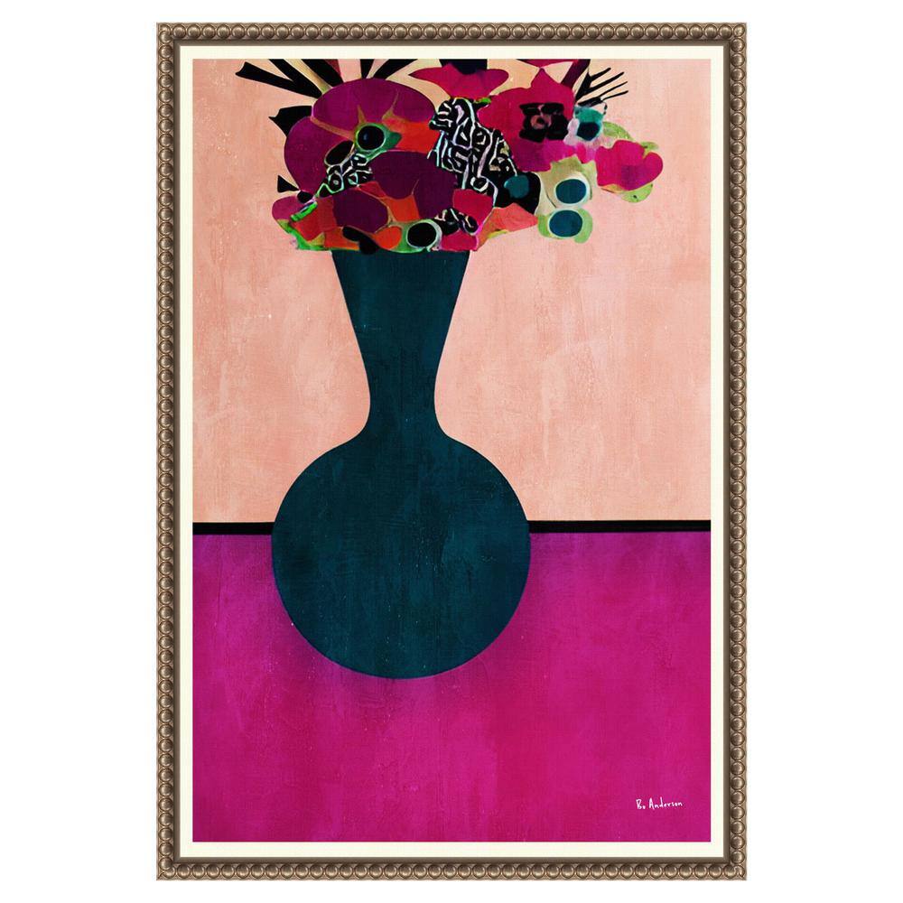 Vibrant Gem Tone Floral Canvas Art in Navy Blue Vase