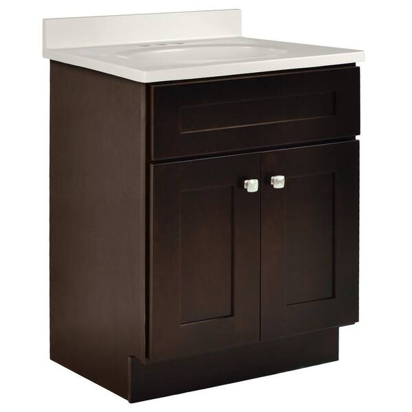 Brookings 25 in. W x 19 in. D Bathroom Vanity in Espresso Brown with Cultured Marble Ivory Swirl Vanity Top, Assembled
