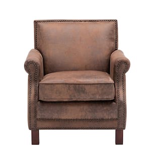 Antique Brown Traditional Upholstered Fabric Club Chair with Nailhead Trim