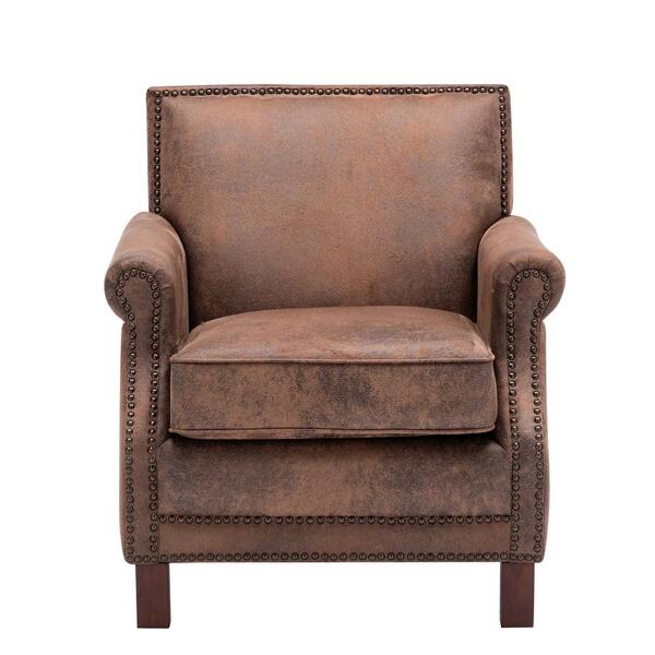 brown leather chair with nailhead trim