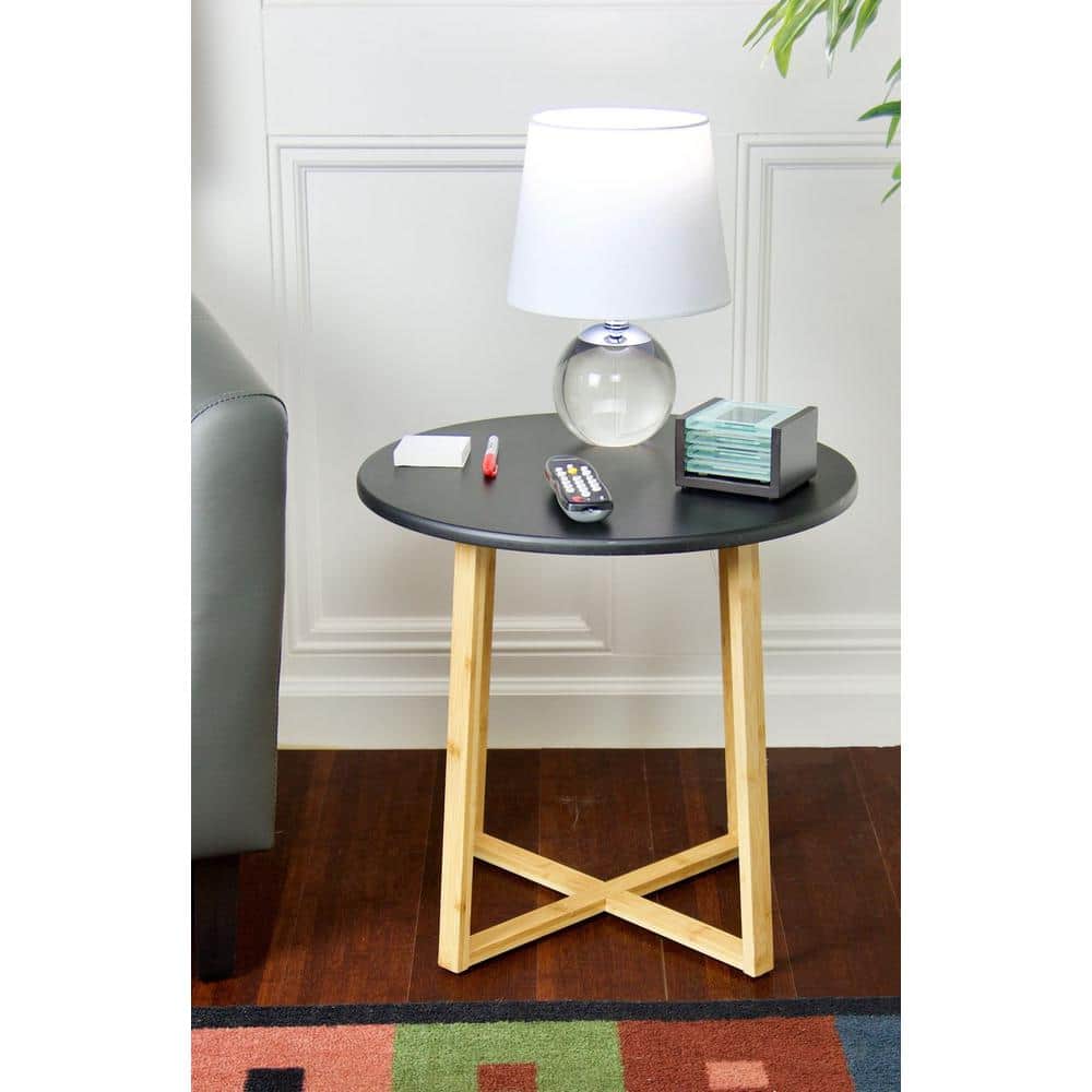 Black Round Bamboo Frame End Table with MDF Top