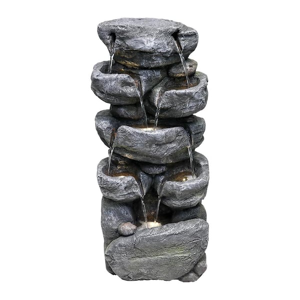Unbranded 31 in. H Outdoor Tiered Water Fountains Floor Water Feature Art Decor with LED Lights for Garden Pation