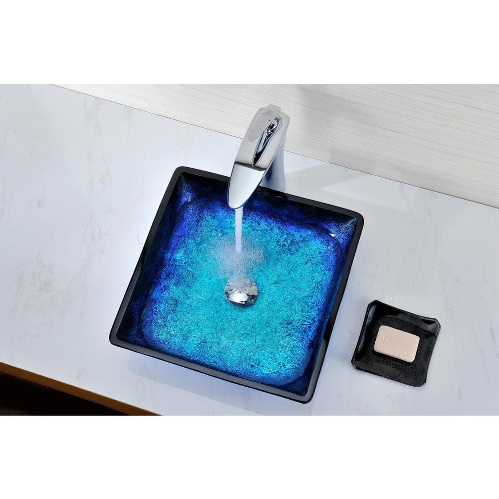 Blazing Blue Tempered Glass Square Above-Counter Vessel Sink