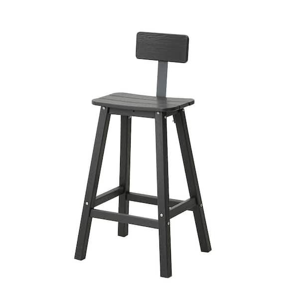 Cesicia Black Plastic HDPE Outdoor Bar Stool with Removable Back (2-Pack)