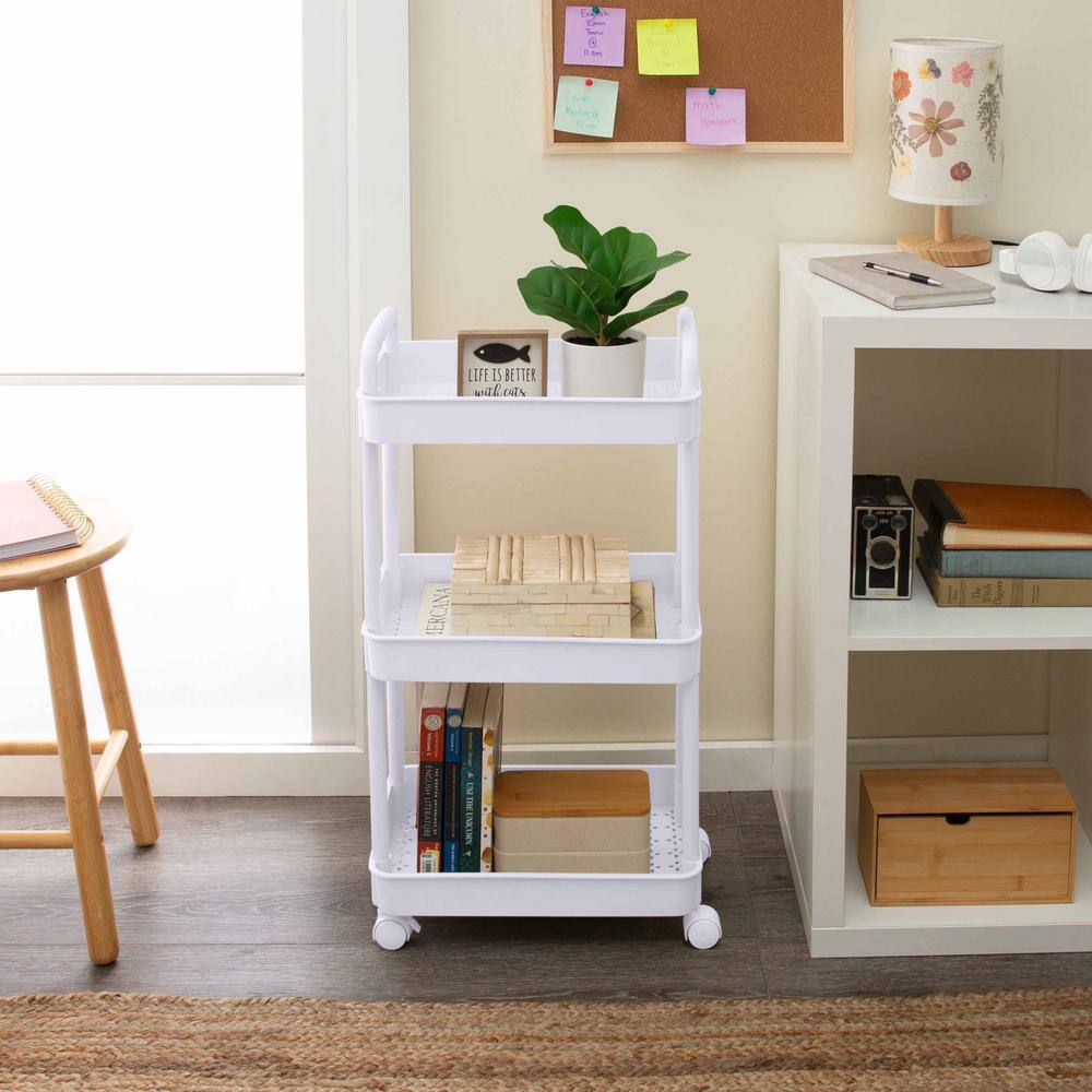 White 3-Tier Rolling Polypropylene Storage Cart