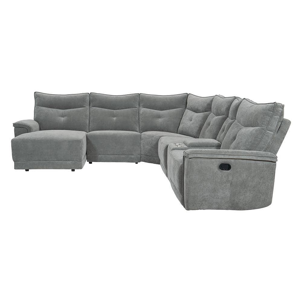 Marta 132 in. Straight Arm 6-piece Textured Fabric Modular Reclining Sectio
