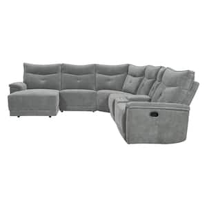 Marta 132 in. Straight Arm 6-piece Textured Fabric Modular Reclining Sectional Sofa in Dark Gray with Left Chaise