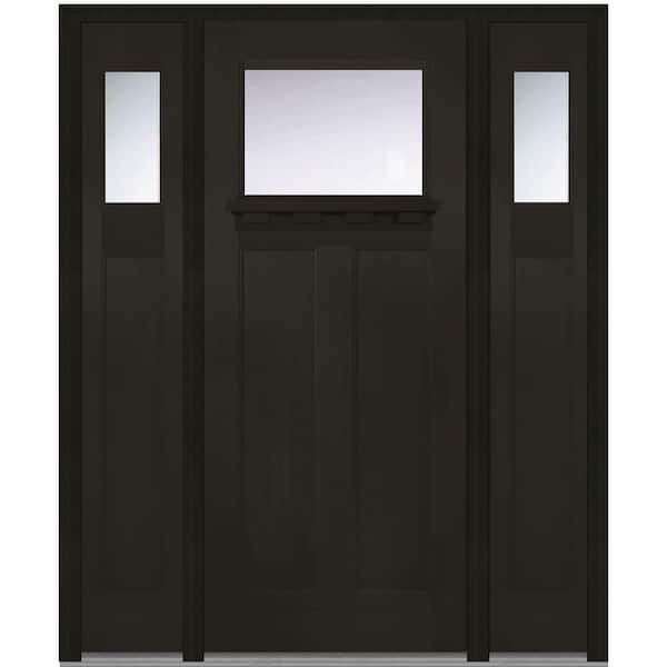 MMI Door 64 in. x 80 in. Craftsman Left-Hand 1-Lite Clear Stained Fiberglass Fir Prehung Front Door with Shelf and Sidelites