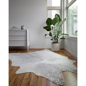 Bryce Grey/Silver 3 ft. 10 in. x 5 ft. Modern Faux Cowhide Area Rug