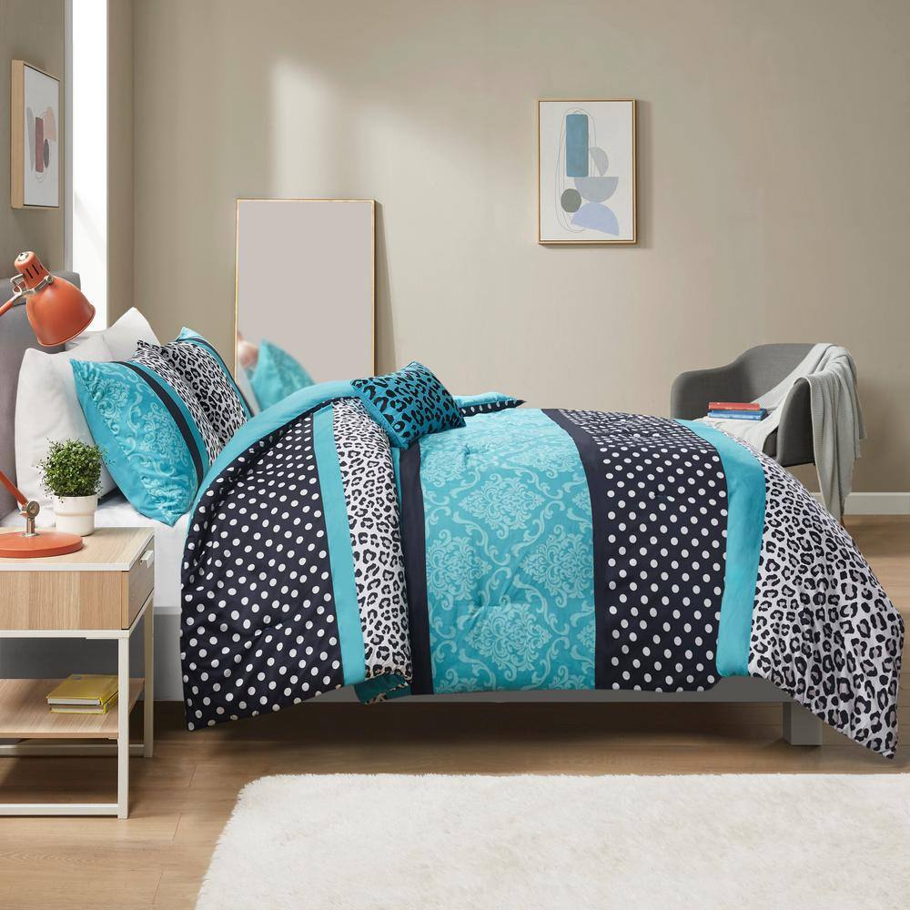 King Black and Teal Microfiber Reversible Bedspread Set