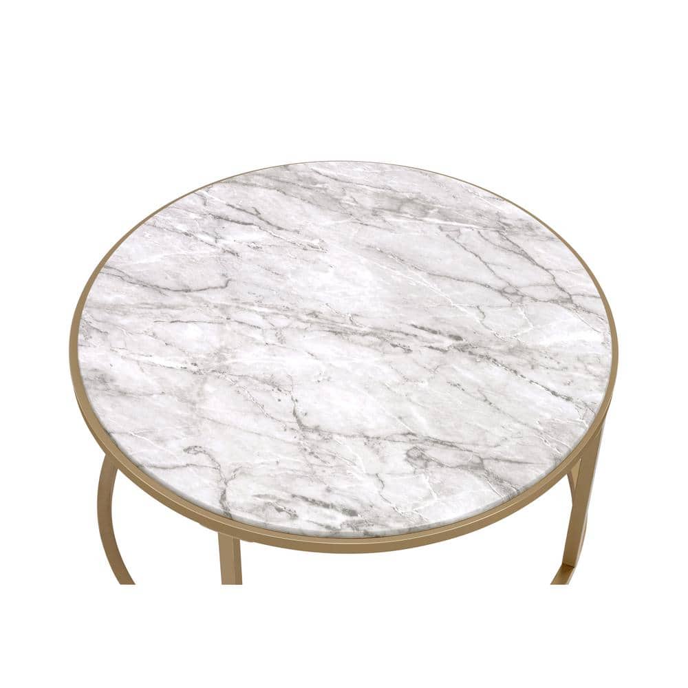 Gold Metal Framed Round Glass and Marble Nesting Coffee Tables